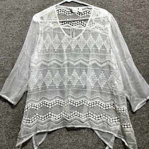 Chicos Woman’s Sheer Lightweight White Boho Blouse Top Size 2 US 12